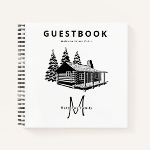 Welcome Cabin Guestbook Rustic Log Woodland Custom Notebook
