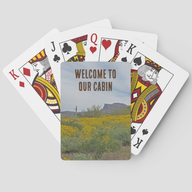 Welcome Cabin Rustic Southwest Flowers House Guest Playing Cards (Back)