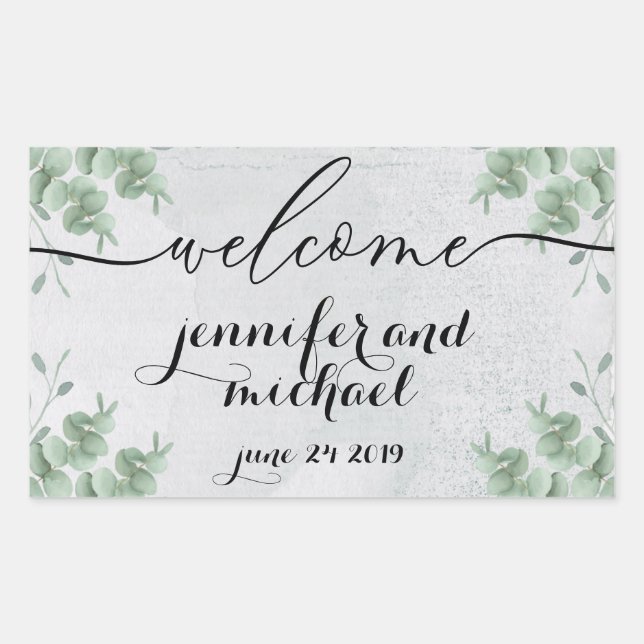 Welcome Calligraphy Eucalyptus Botanical Greenery Rectangular Sticker (Front)