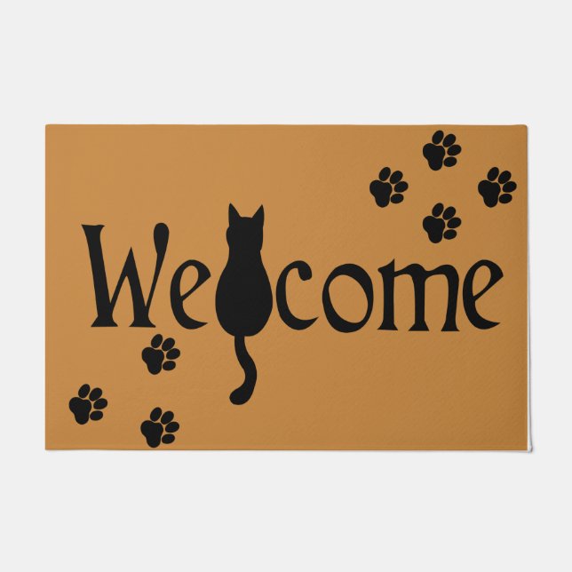 Welcome Cat , Cute Black Cat Paws Doormat (Front)