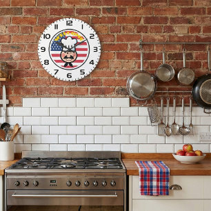 Welcome Chef With American Flag  Large Clock