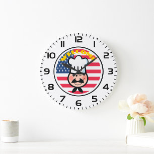 Welcome Chef With American Flag  Large Clock