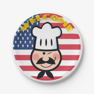 Welcome Chef With American Flag  Paper Plate