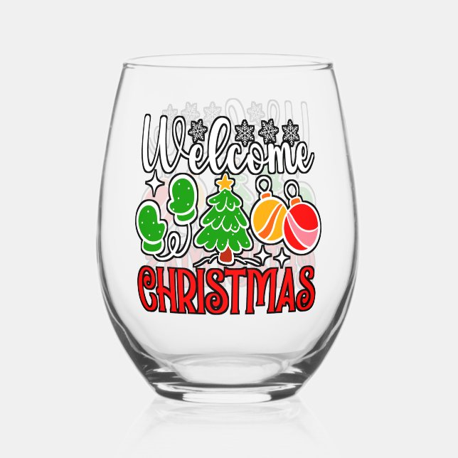 Welcome Christmas-23758  Stemless Wine Glass (Front)