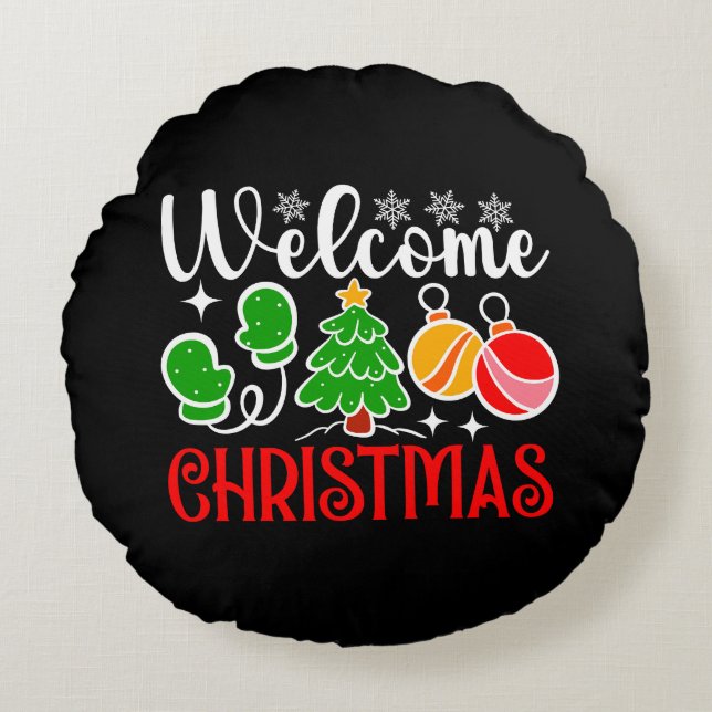 Welcome Christmas Round Cushion (Front)