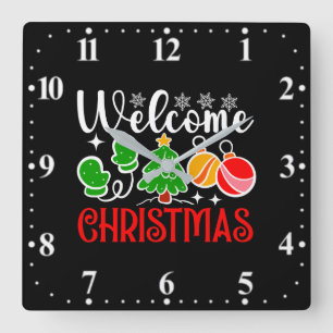 Welcome Christmas Square Wall Clock
