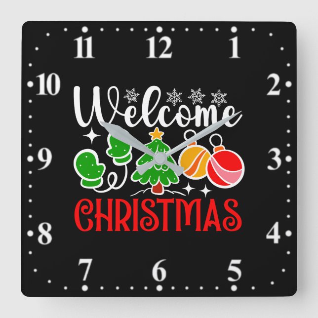 Welcome Christmas Square Wall Clock (Front)