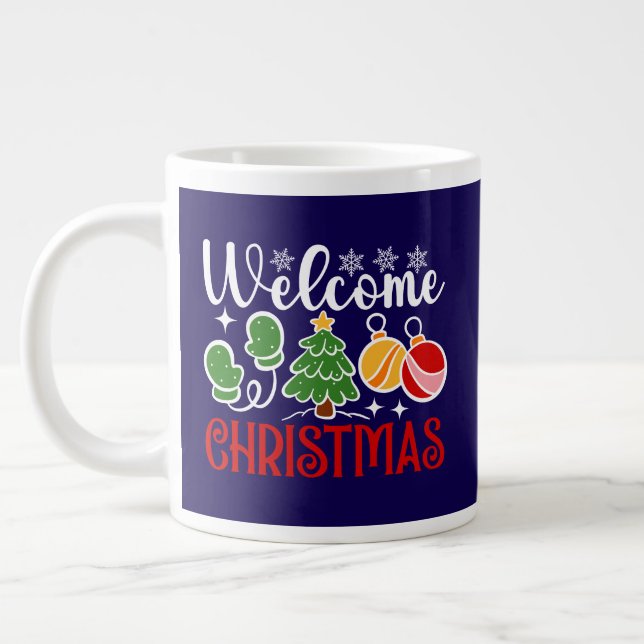 Welcome Christmas Tree And Ornaments-23758 Large Coffee Mug (Left)