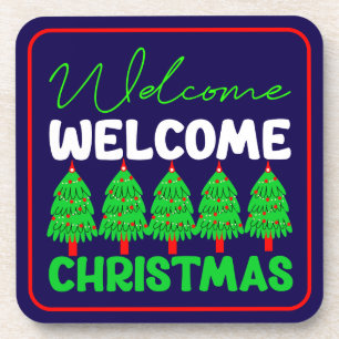 Welcome Christmas Tree Holiday Design-85600 Coaster