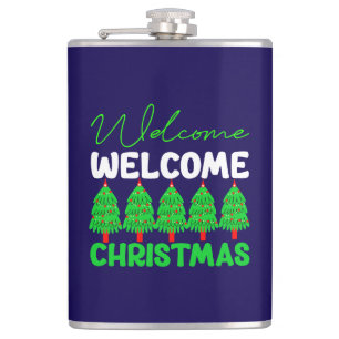 Welcome Christmas Tree Holiday Design-85600 Hip Flask