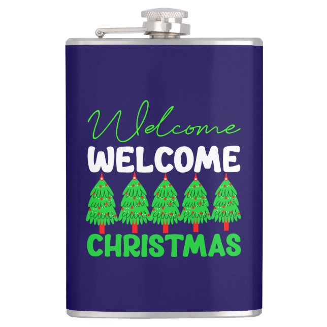 Welcome Christmas Tree Holiday Design-85600 Hip Flask (Front)