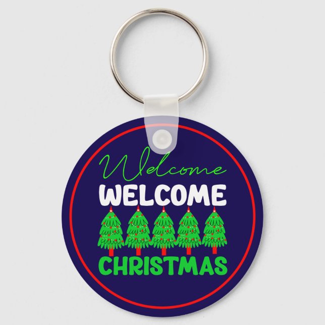Welcome Christmas Tree Holiday Design-85600 Key Ring (Front)