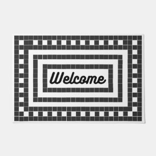 Welcome Classic Black and White Square Tile Doormat