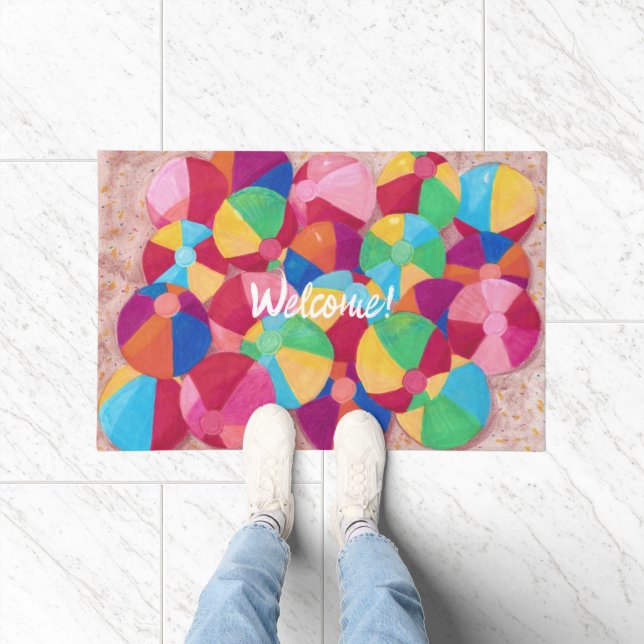 Welcome Colourful Beach Balls Doormats (Indoor)