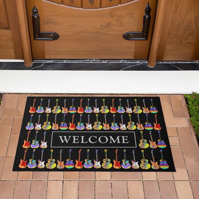 Welcome Colourful Guitar pattern Doormat (Colorful guitar pattern welcome doormat for guitarists musicians music lovers and guitar teachers)