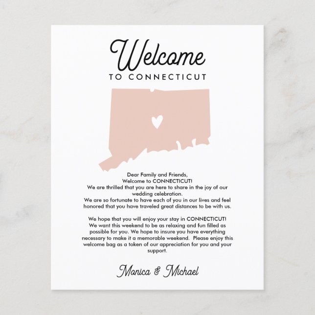 Welcome CONNECTICUT Letter & Itinerary ANY COLOR (Front)
