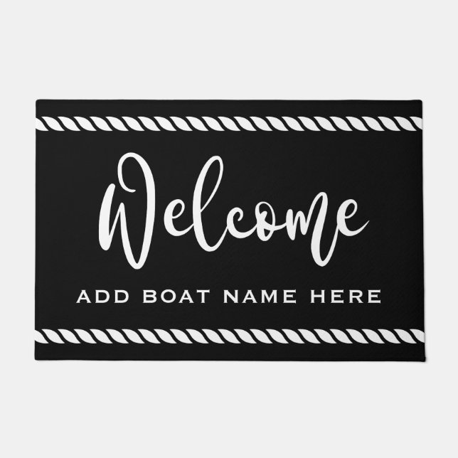 Welcome custom boat name rope border black doormat (Front)