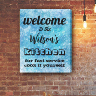 welcome custom kitchen quote humour wall art  blue