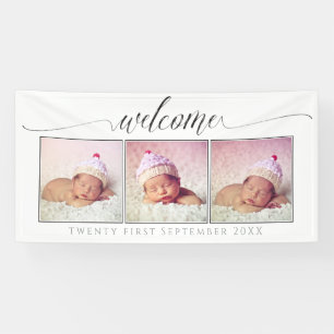 Welcome Custom Made 3 Photo Portrait Frame White Banner