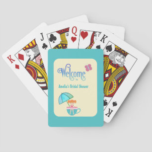 Welcome Custom Name Bridal Shower Teacup Butterfly Playing Cards