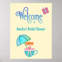 Welcome Custom Name Bridal Shower Teacup Butterfly