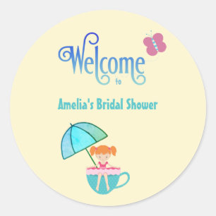 Welcome Custom Name Bridal Shower Teacup Classic Round Sticker