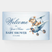 Welcome Cute Baby Bear Pilot Blue Aeroplane