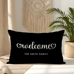 Welcome Cute Hearts Script Lumbar Cushion
