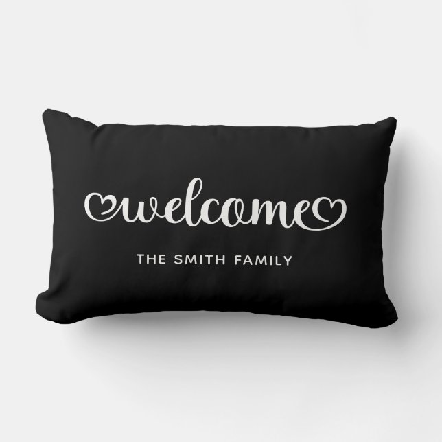 Welcome Cute Hearts Script Lumbar Cushion (Front)