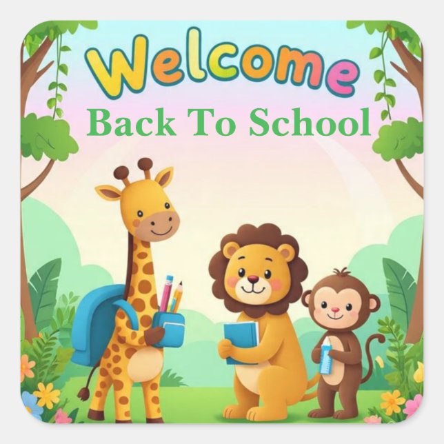 Welcome Cute Jungle Animals School  Square Sticker (Front)