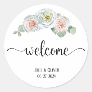 Welcome Delicate Watercolor roses Classic Round Sticker