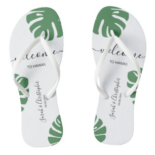 Welcome Destination Wedding Custom Tropical leaf T Jandals