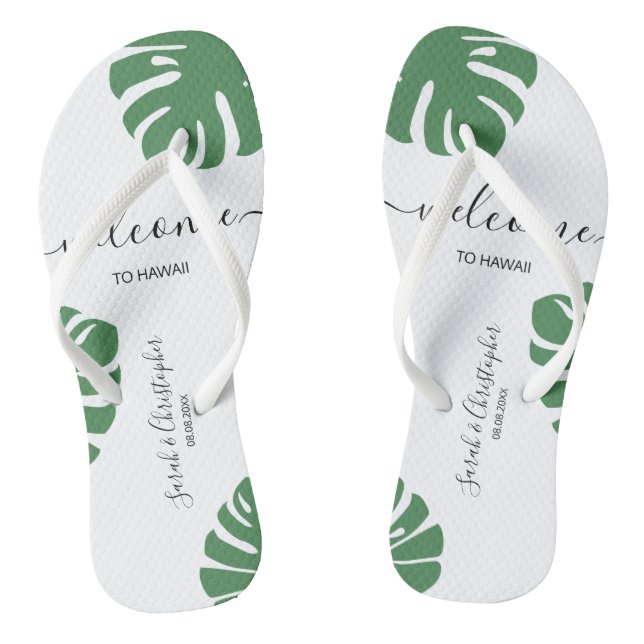 Welcome Destination Wedding Custom Tropical leaf T Jandals (Footbed)