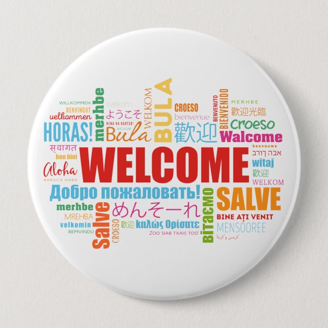 Welcome Different Languages 10 Cm Round Badge (Front)
