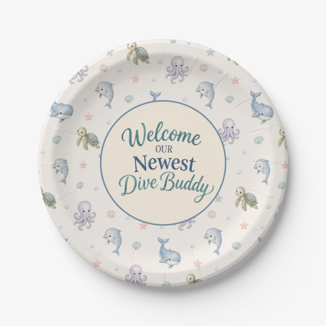Welcome Dive Buddy Baby Shower Paper Plate (Front)