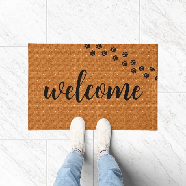 Welcome Dog Paw Prints Pet Cute Home Doormat (Indoor)