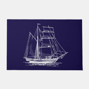 welcome door mat Blue sail boat ship nautical