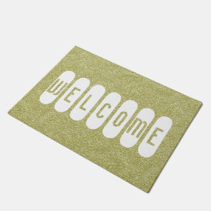 Welcome Door Mat Gold Glitter White Text