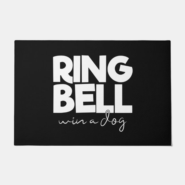 Welcome Door Mat Ring Bell Win A Dog Black White (Front)