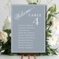 Welcome Dusty Blue Wedding Seating Plan Cards 