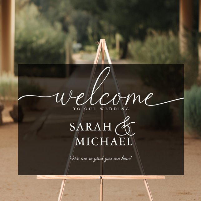 WELCOME! Elegant, Black, Transparent, Wedding  Acrylic Sign (WELCOME! Elegant, Transparent, Wedding Acrylic Sign)