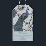 Welcome Elegant Dusty Blue Floral Peacock Gift Tags<br><div class="desc">These elegant Welcome Dusty Blue Floral Peacock Gift Tags features hand-drawn blue and teal peacocks perched on Magnolia tree branches in bloom in Chinoiserie style pattern. All against an elegant dusty blue background with floral silhouette detailing. The back features the same pattern. Personalise with your own heading (Welcome, Happy Birthday,...</div>