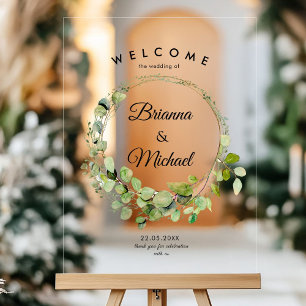 "Welcome" Elegant Eucalyptus Wreath Acrylic Sign