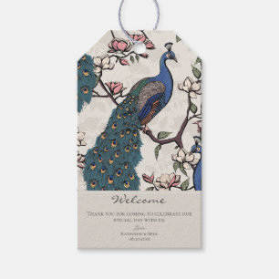 Welcome Elegant Ivory Floral Peacock Gift Tags