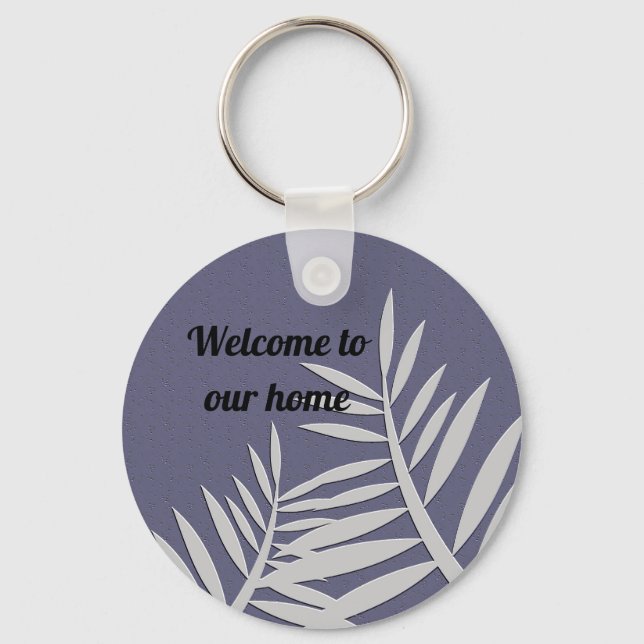 Welcome Elegant Leaf Silhouette House Guest Key Ring (Front)