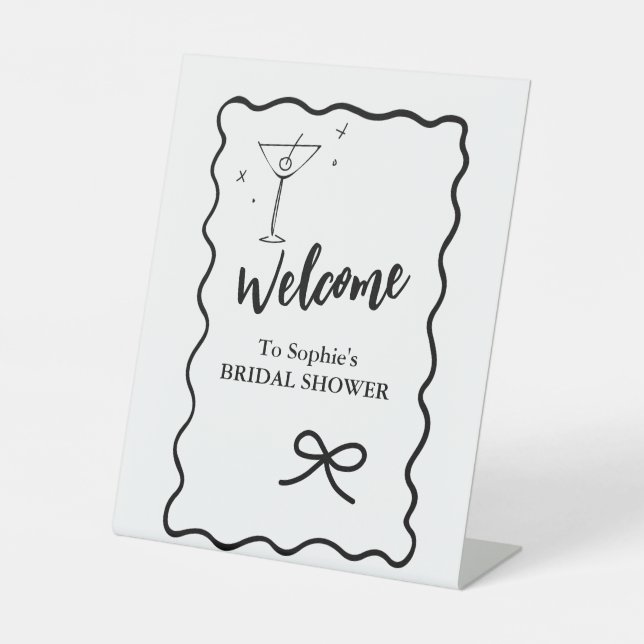 Welcome Elegant Pedestal Wavy Retro Bridal Shower Pedestal Sign (Front)