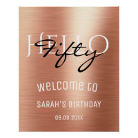 Welcome Elegant Rose Gold Hello Fifty Birthday