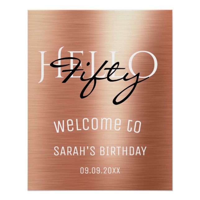 Welcome Elegant Rose Gold Hello Fifty Birthday  Poster (Front)
