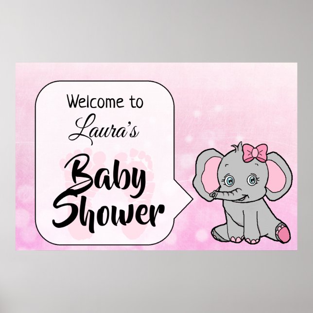 Welcome Elephant Themed Baby Shower Banner Poster (Front)