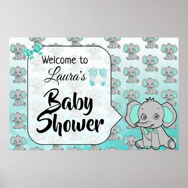 Welcome Elephant Themed Baby Shower Banner Poster (Front)